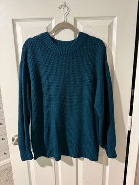 American Eagle Outfitters Teal Crewneck Waffle Knit Sweater